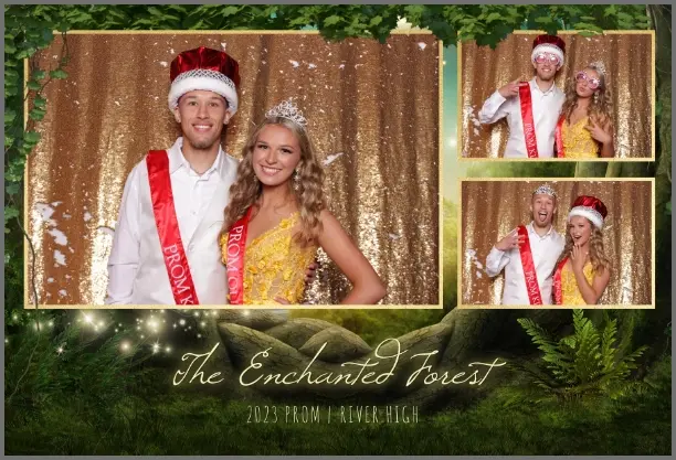 Couple dressed up for school formal photo booth