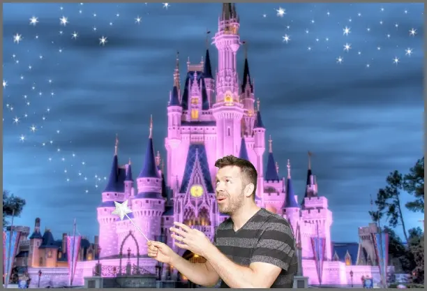 Guest posing with custom green screen background